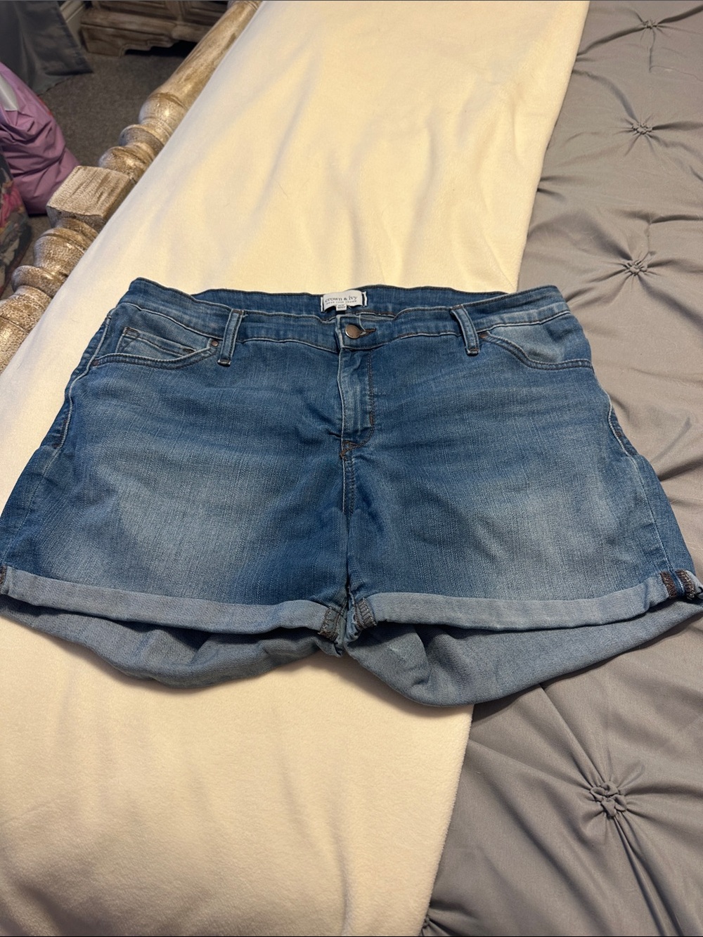 crown & ivy Medium Blue Denim Roll-Cuff Jean Shorts